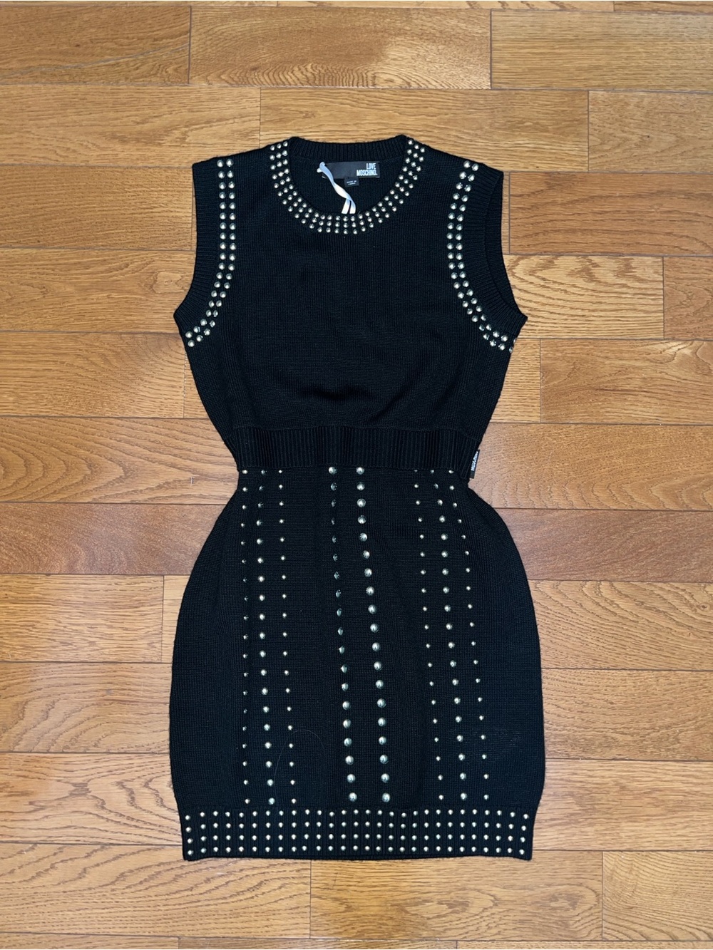 Love Moschino Black Stud-Detail Knit Mini Dress